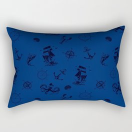 Monochrome Blue Silhouettes Of Vintage Nautical Pattern Rectangular Pillow