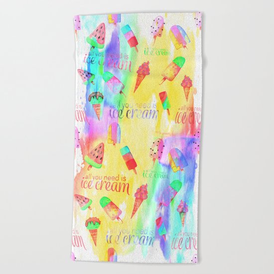 ALL YOU NEED IS ICECREAM - seamless summerpattern Beach Towel