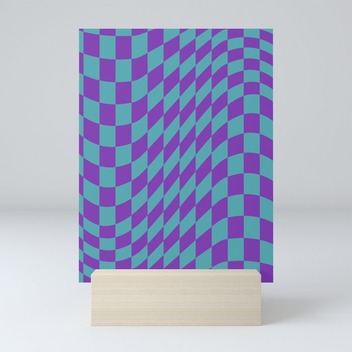 Blue & Purple Warped Checkerboard Pattern Mini Art Print