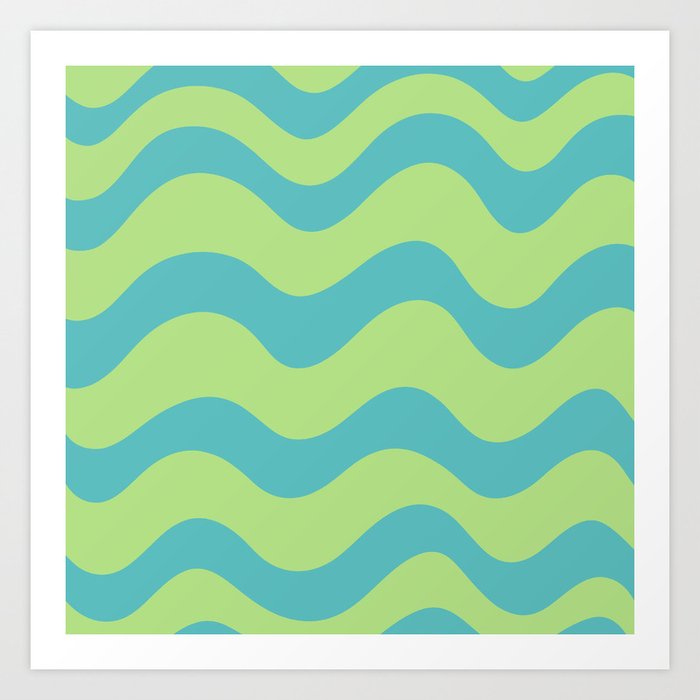 Retro Candy Waves - Lime green and blue Art Print