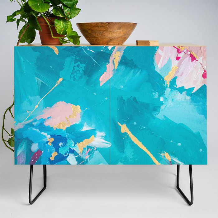 Daydream - Abstract Art hand painted with Gold foil Credenza