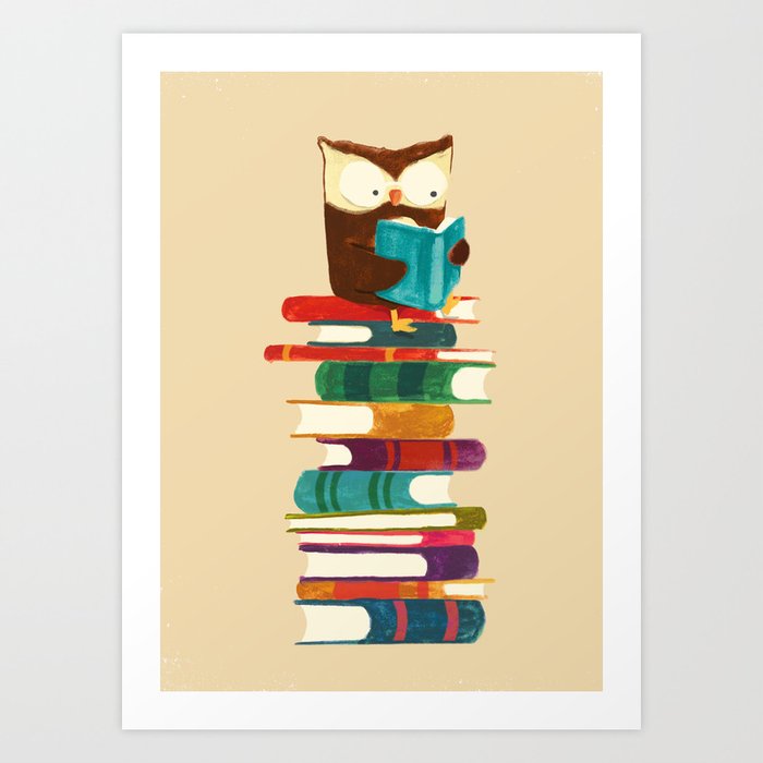 Owl Reading Rainbow Art Print