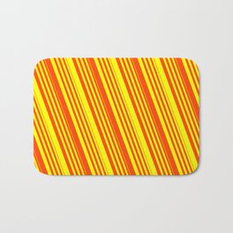 [ Thumbnail: Red & Yellow Colored Lined Pattern Bath Mat ]
