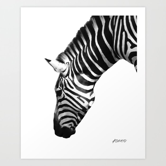 Zebra by Kokatu white background monochrome Art Print