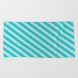 [ Thumbnail: Dark Turquoise and Light Grey Colored Stripes/Lines Pattern Beach Towel ]