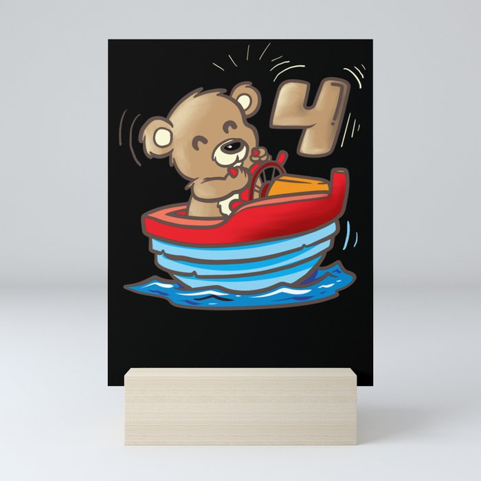 4th Birthday, 4 Years Old Teddybear And Boat Mini Art Print
