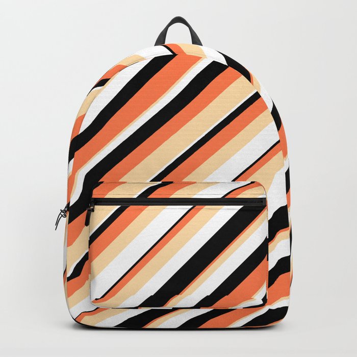 Coral, Tan, White & Black Colored Lines/Stripes Pattern Backpack