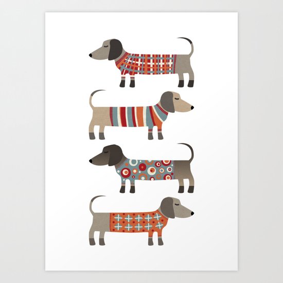 Sausage Dogs in Sweaters Art Print