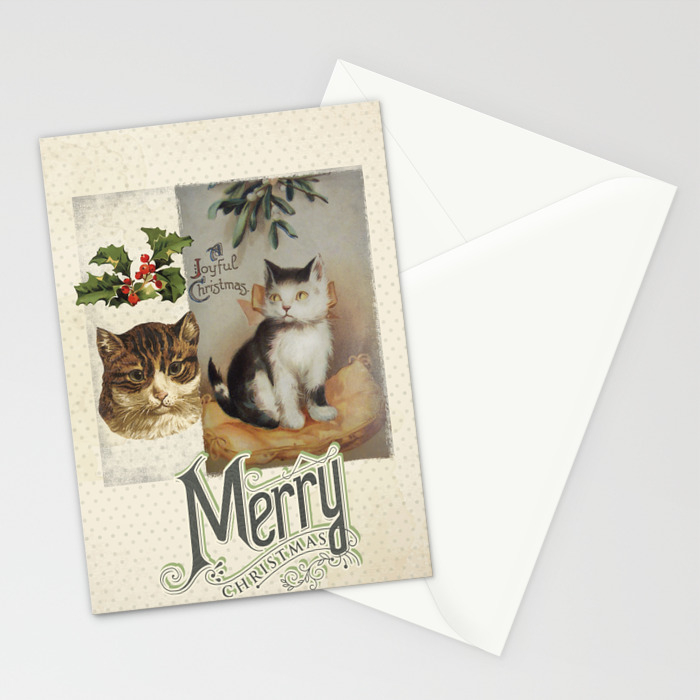 Merry Catmas Vintage Cat Xmas Illustration Stationery Cards By Lebensart Society6