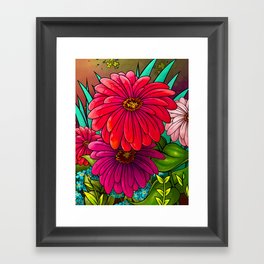 Red Zinnias Framed Art Print