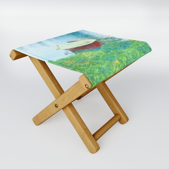 rowboat impressionism painted realistic scene Folding Stool