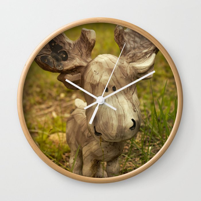 Moose Statue with Butterfly Wall Clock