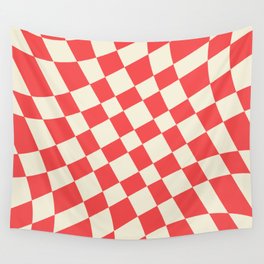 Abstract Warped Checkerboard pattern - Tart Orange and Beige Wall Tapestry
