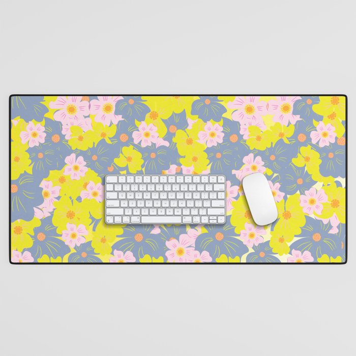 Pastel Spring Flowers Ombre Yellow Desk Mat
