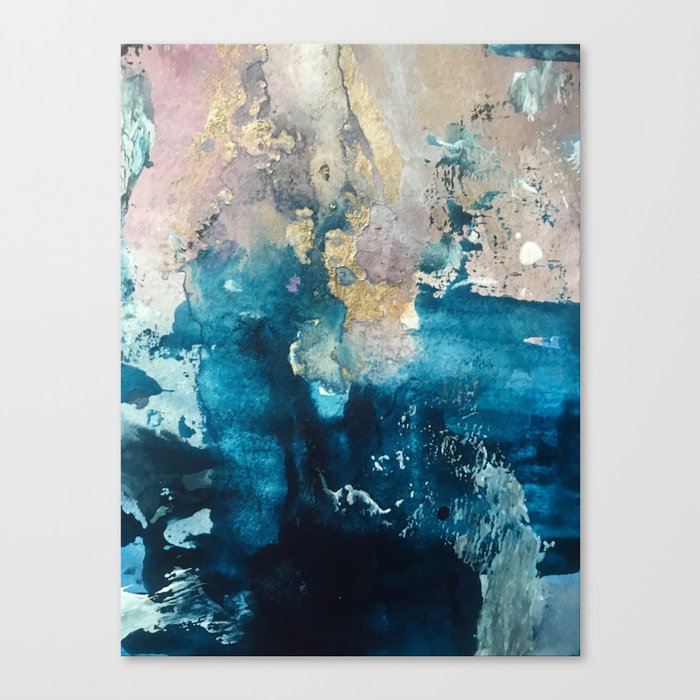 Timeless: A gorgeous, abstract mixed media piece in blue, pink, and gold by Alyssa Hamilton Art Canvas Print