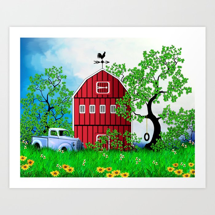 Red Barn With Old Truck Art Print By Ldm99 Society6