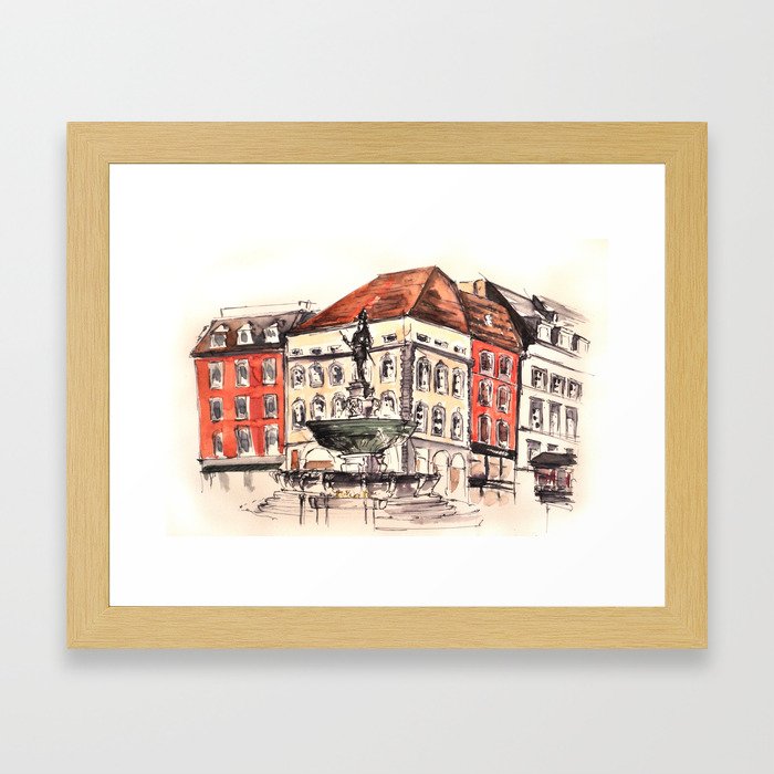 Market square in Aachen Framed Art Print