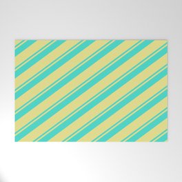 [ Thumbnail: Turquoise and Tan Colored Lined/Striped Pattern Welcome Mat ]