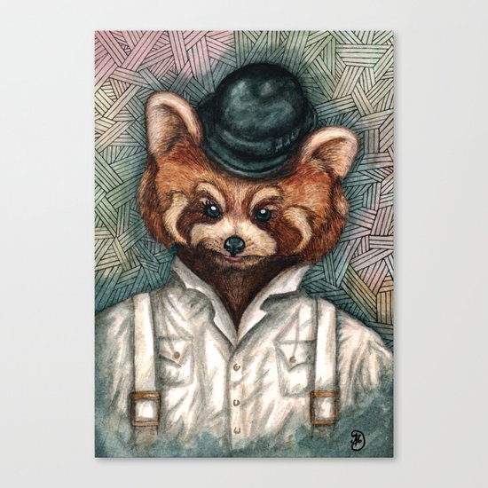 Cute Red Panda in Bowler hat Canvas Print