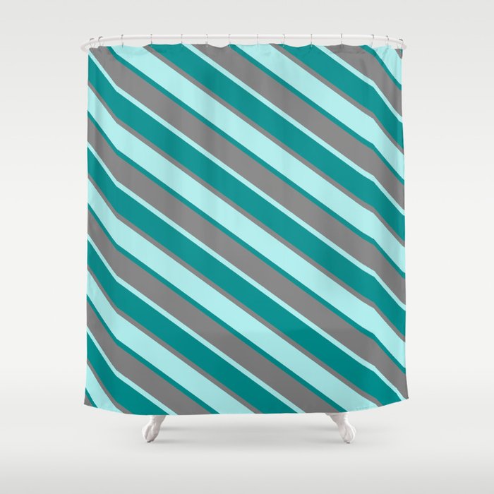 Turquoise, Dark Cyan, and Gray Colored Lines Pattern Shower Curtain