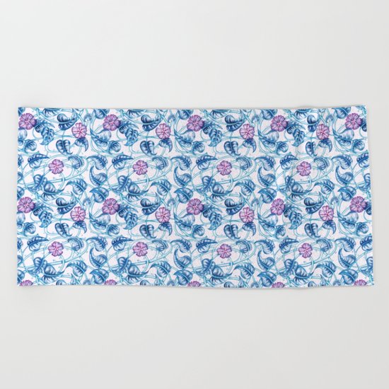 Ipomea Flower_ Morning Glory Floral Pattern Beach Towel