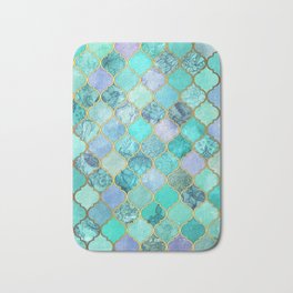 Cool Jade & Icy Mint Decorative Moroccan Tile Pattern Bath Mat