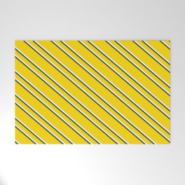 [ Thumbnail: Yellow, White, and Dark Slate Gray Colored Lined/Striped Pattern Welcome Mat ]