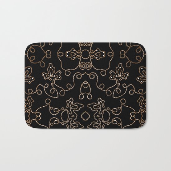 Elegant gold embellishments on black Bath Mat