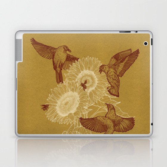 Illustration of Birds around Sunflower Laptop & iPad Skin