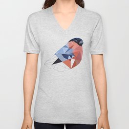 Geometric  bullfinch burd art Pink gray V Neck T Shirt