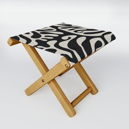 Mid Century Modern Curl Lines Pattern - Black and White Folding Stool