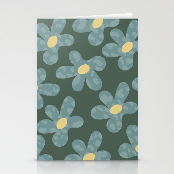 Cute Retro Daisy Floral Green Pattern Stationery Cards