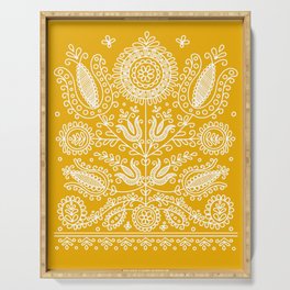 Tree of Life Yellow Hungarian Embroidery Design Serving Tray