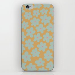Sea of Flower Power - soft grey blue, mustard orange iPhone Skin