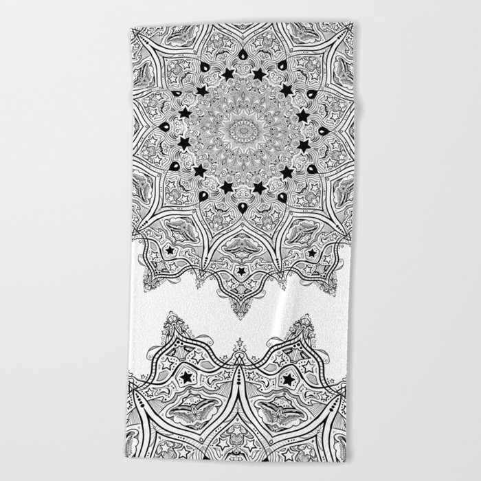 Stars And Stripes Patriotic Mandala Black And White Merica Beach Towel
