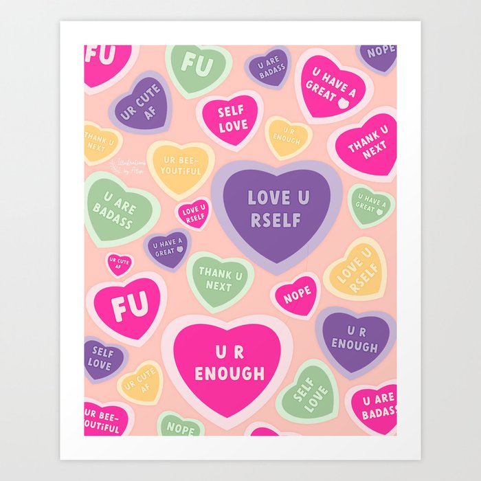 Self Love Conversation Hearts Art Print