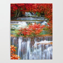 Thailand Seasons Autumn Waterfall Kanchanaburi Province Nature Poster