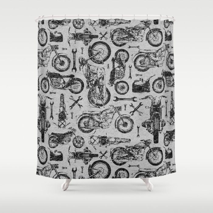 Vintage Motorcycle Pattern Shower Curtain By Goneundone Society6 Vintage Motorcycle Pattern Shower Curtain