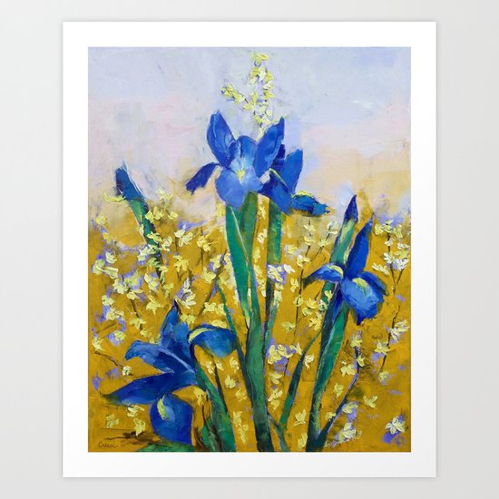 Iris and Forsythia Art Print