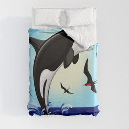 Orca Killer Whale jumping out of Ocean Duvet Cover