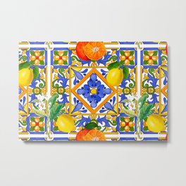 Summer ,Sicilian tiles ,citrus,oranges,majolica,lemons ,Mediterranean  Metal Print