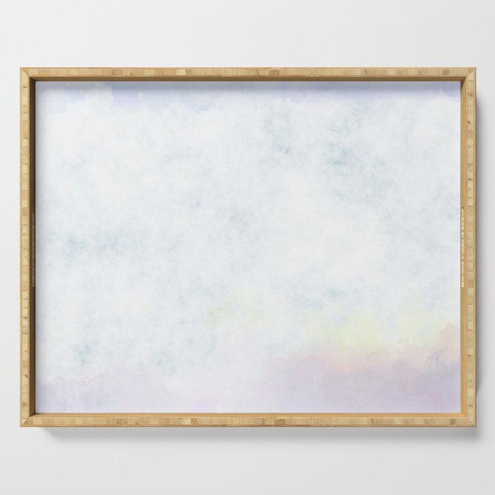 Blue white cloudy watercolor background Serving Tray