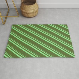 [ Thumbnail: Light Green and Dark Olive Green Colored Lined/Striped Pattern Rug ]