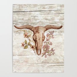 Floral Cow Skull Poster