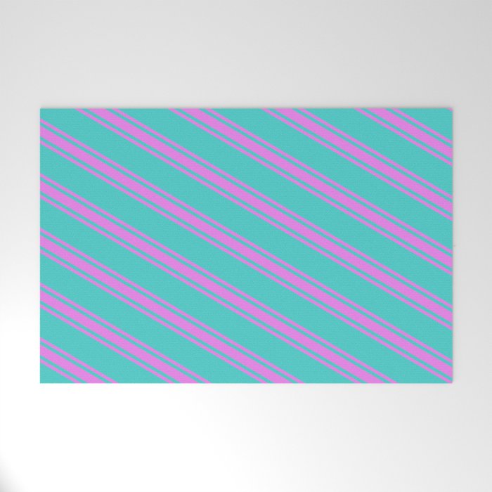 Turquoise & Violet Colored Lined/Striped Pattern Welcome Mat