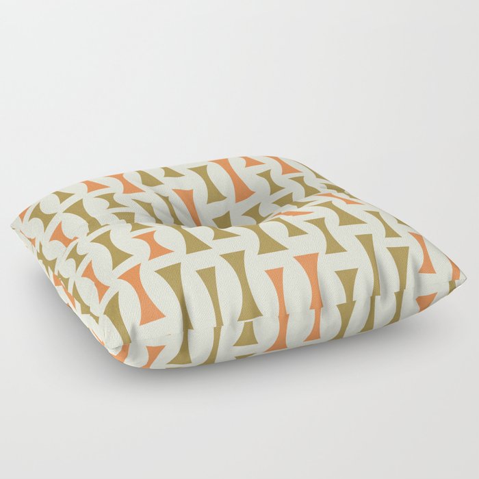 Retro Mid Century Modern Abstract Pattern 625 Orange Olive Green and Beige Floor Pillow