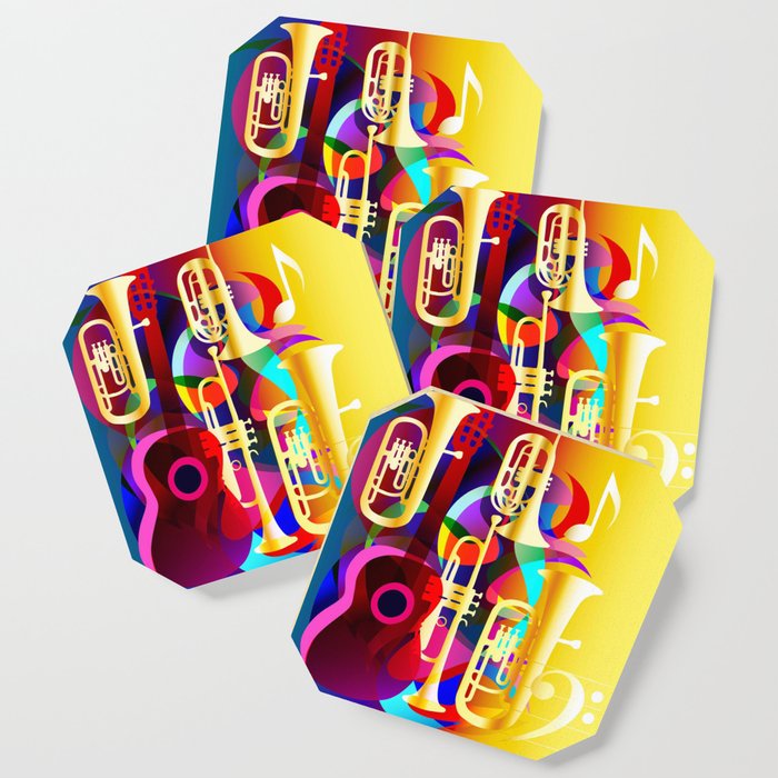 Colorful Music Instruments With Guitar Trumpet Musical Notes