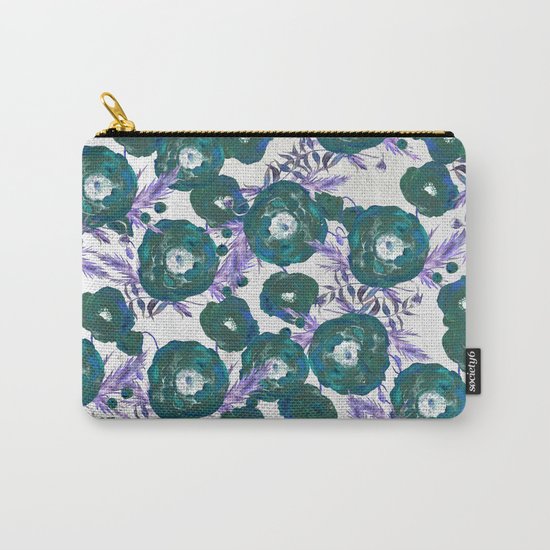 Abstract Poppy Pattern Green Carry-All Pouch