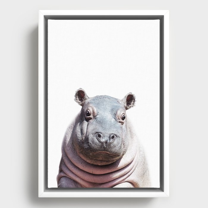 Baby Hippo, Safari Animals, Kids Art, Baby Animals Art Print By Synplus Framed Canvas