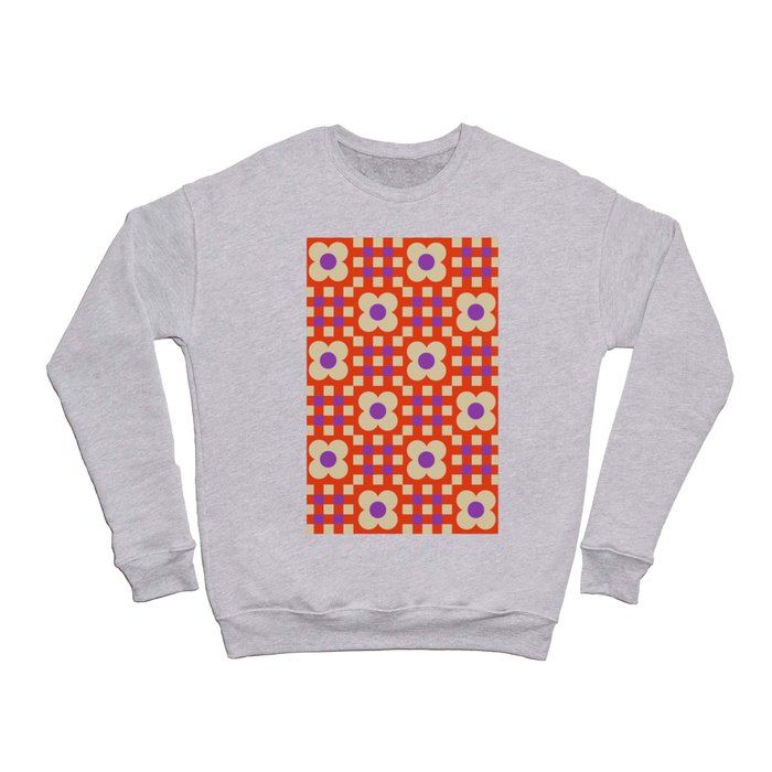 Floral gingham checker pattern # purple orange Crewneck Sweatshirt
